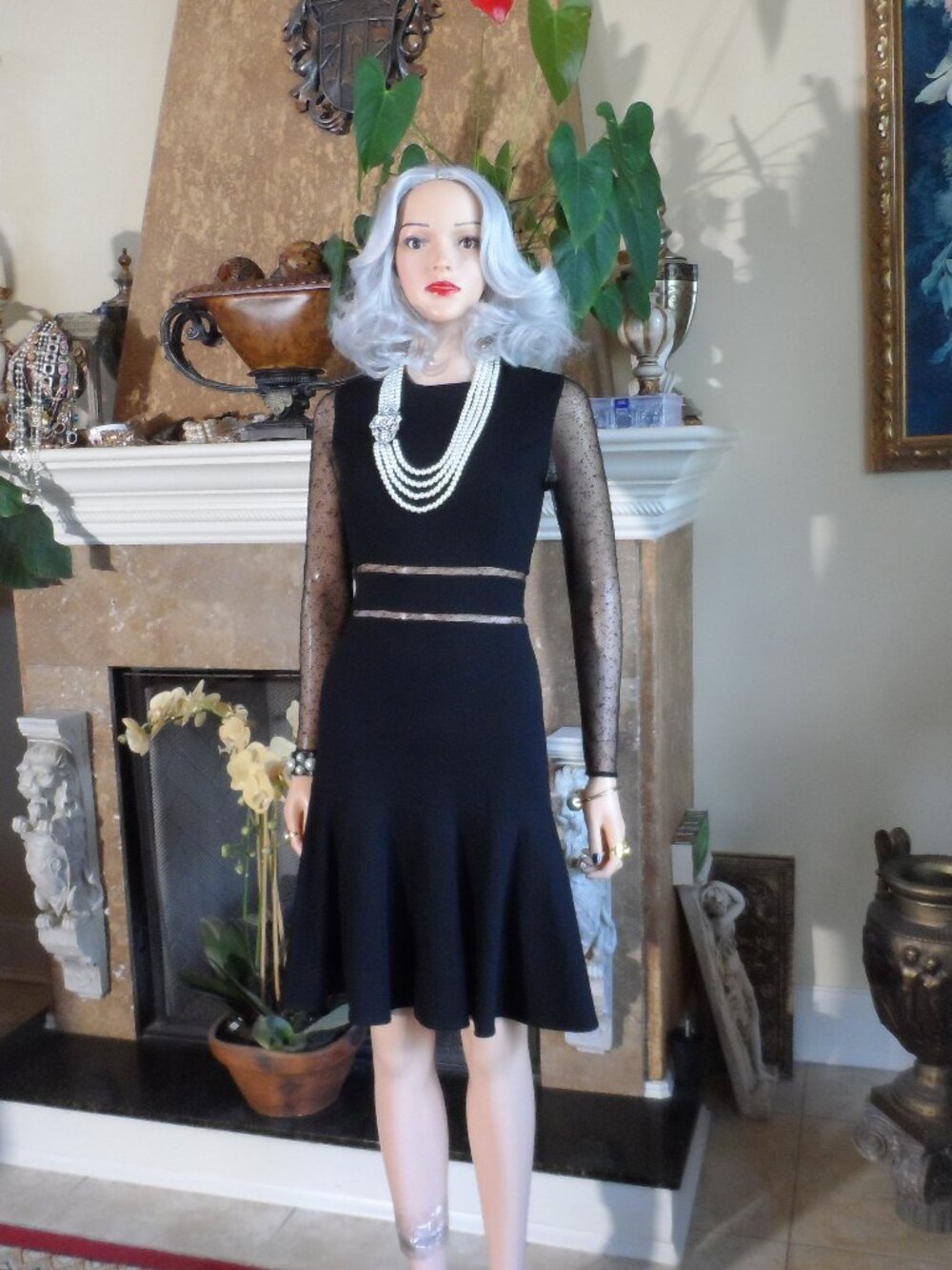 Jason Wu Black Illusion Sleeve Fit & Flare Dress Size 6